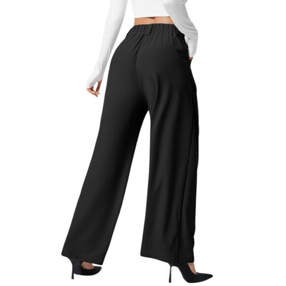 Size M Halara High Waisted Plicated Side Pocket Wide Leg Waffle Work Pants in Bl - Picture 2 of 7